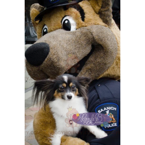 BIGGYMONKEY™ brun hundemaskotkostume klædt ud som politimand -