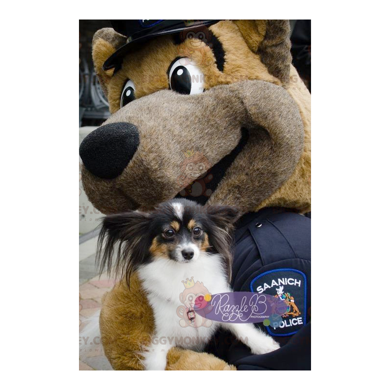 Kostým maskota BIGGYMONKEY™ hnědého psa v kostýmu policisty – Kostým maskota BIGGYMONKEY™ hnědého psa v kostýmu policisty –