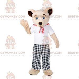 Beiges Teddybär-BIGGYMONKEY™-Maskottchen-Kostüm mit kariertem