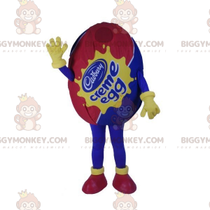 Disfraz de mascota BIGGYMONKEY™ de huevo gigante rojo y azul.
