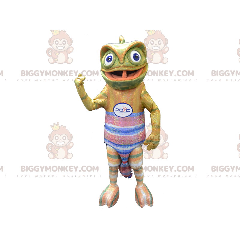 Traje de mascote camaleão BIGGYMONKEY™ com camisa colorida – Traje de mascote camaleão BIGGYMONKEY™ com camisa colorida –