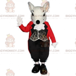 Weißes Ratten-BIGGYMONKEY™-Maskottchen-Kostüm mit schwarz-rotem