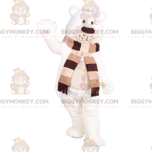 Fato de mascote de urso polar BIGGYMONKEY™ com lenço. urso