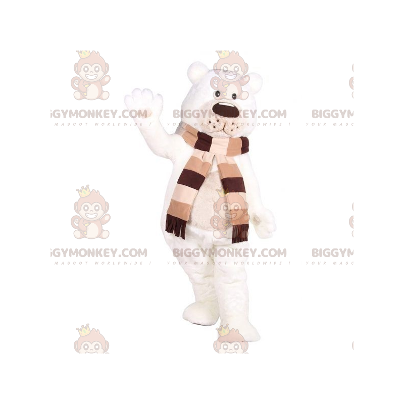 Isbjørn BIGGYMONKEY™ maskotkostume med tørklæde. Bamse - Isbjørn BIGGYMONKEY™ maskotkostume med tørklæde. Bamse -