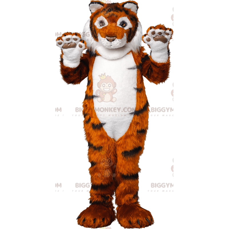 Soft and Furry Orange Black and White Tiger BIGGYMONKEY™ Mascot Soft and Furry Orange Black and White Tiger BIGGYMONKEY™ Mascot