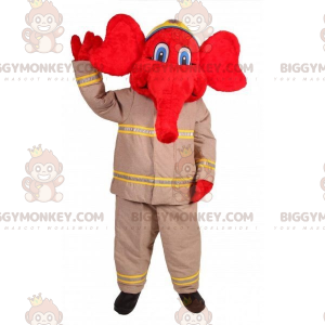 BIGGYMONKEY™ Mascot Costume Red Elephant In Firefighter Outfit