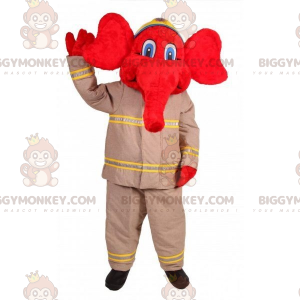BIGGYMONKEY™ Maskottchenkostüm Roter Elefant im Feuerwehrkostüm
