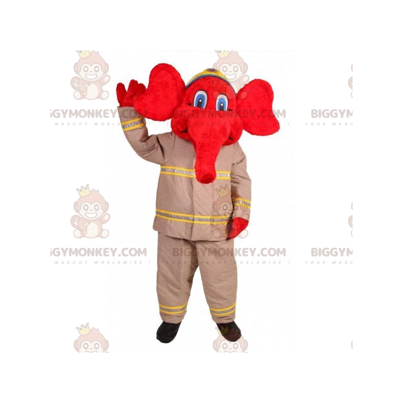 Kostium maskotki BIGGYMONKEY™ Czerwony słoń w stroju strażaka - Kostium maskotki BIGGYMONKEY™ Czerwony słoń w stroju strażaka -
