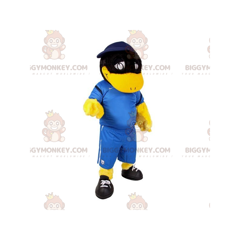 BIGGYMONKEY™ Maskotdräkt Svart och gul ankfågel i sportkläder - BIGGYMONKEY™ Maskotdräkt Svart och gul ankfågel i sportkläder -