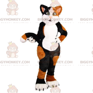 Blød og sød hvid sort og brun kat BIGGYMONKEY™ maskot kostume -