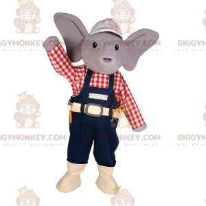 Traje de mascote BIGGYMONKEY™ Elefante cinza com roupa de