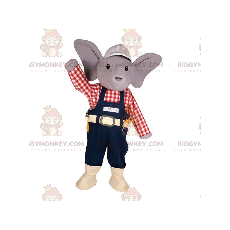 Costume de mascotte BIGGYMONKEY™ d'éléphant gris en tenue Costume de mascotte BIGGYMONKEY™ d'éléphant gris en tenue