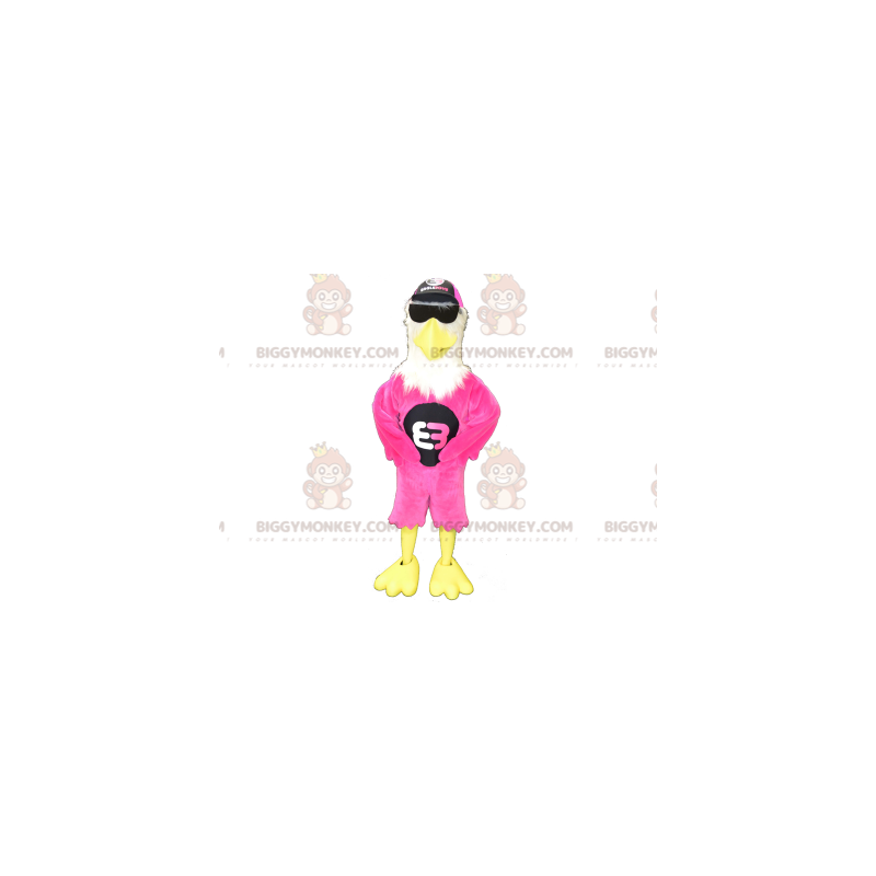 Costume de mascotte BIGGYMONKEY™ d'aigle rose blanc et jaune