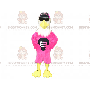 Vit och gul Rose Eagle BIGGYMONKEY™ maskotdräkt med glasögon -