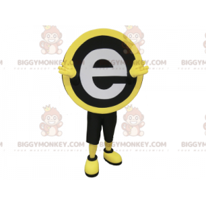 Kostým maskota BIGGYMONKEY™ kulatý černožlutý a bílý s písmenem