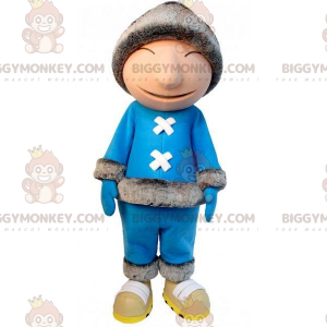 Eskimo BIGGYMONKEY™ Mascot Costume with Blue Outfit and Big