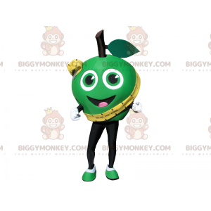 Disfraz de mascota BIGGYMONKEY™ de manzana verde muy sonriente.