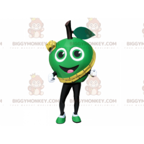 Disfraz de mascota BIGGYMONKEY™ de manzana verde muy sonriente.