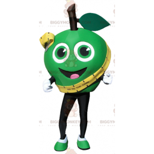 Disfraz de mascota BIGGYMONKEY™ de manzana verde muy sonriente.