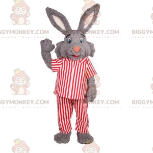 Disfraz de mascota BIGGYMONKEY™ Conejo gris en pijama a rayas -