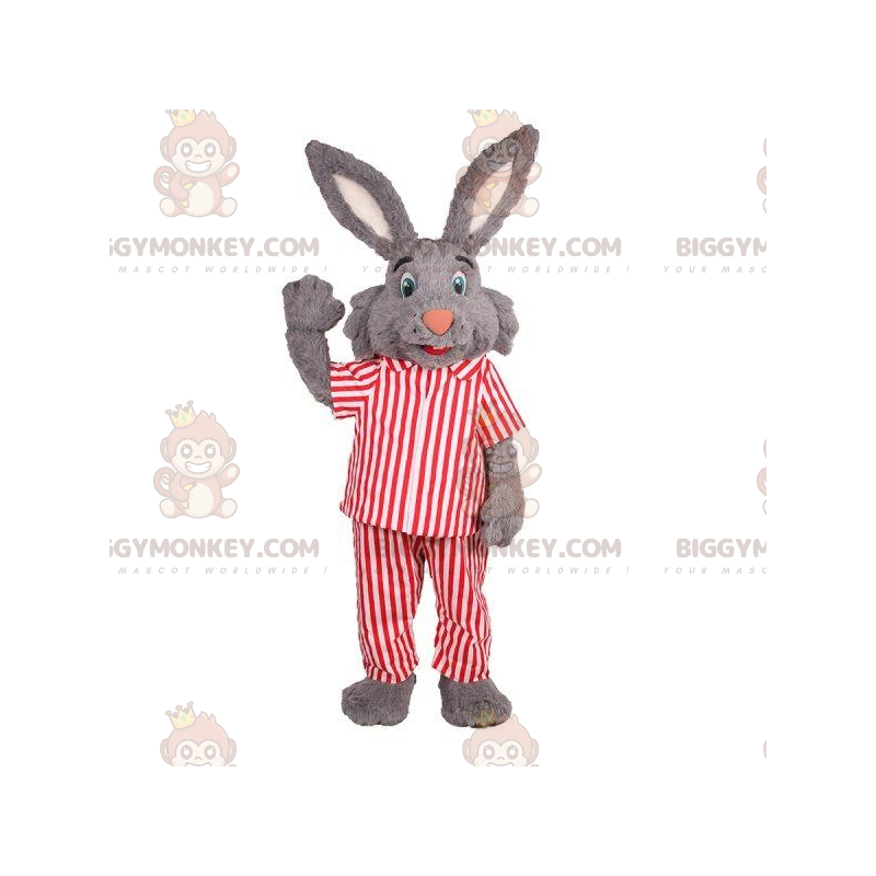 BIGGYMONKEY™ Maskotdräkt Grå kanin i randig pyjamas - BIGGYMONKEY™ Maskotdräkt Grå kanin i randig pyjamas -