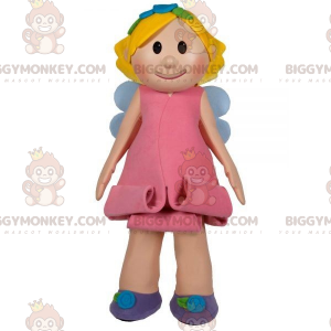 BIGGYMONKEY™ Mascottekostuum Blond feeënmeisje met roze jurk -