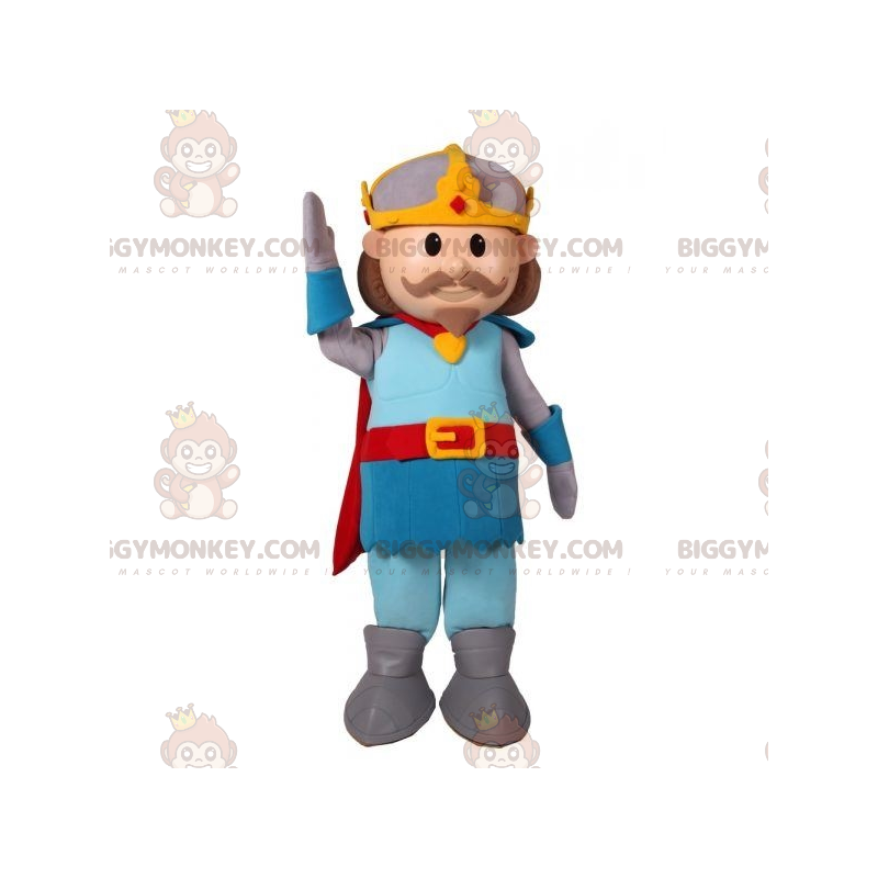 Traje de mascote Príncipe Mustachioed Knight BIGGYMONKEY™ com Traje de mascote Príncipe Mustachioed Knight BIGGYMONKEY™ com