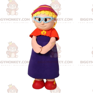 BIGGYMONKEY™ Old Lady Grandma Mascot Costume With Glasses -