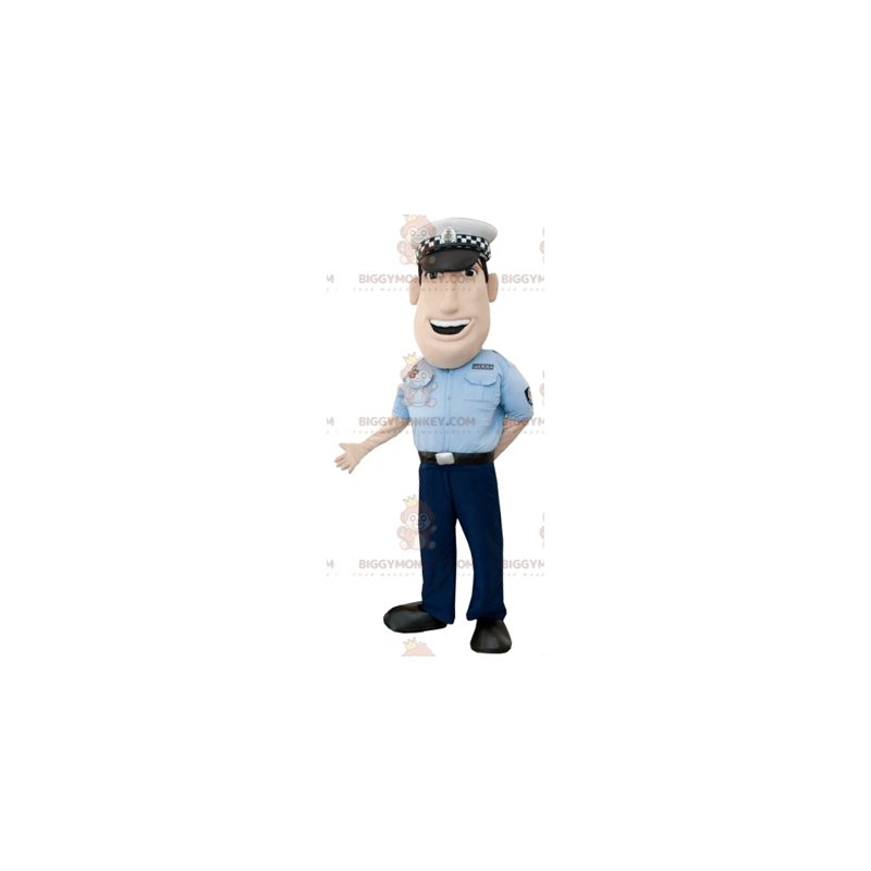 Gespierd politieagent BIGGYMONKEY™ mascottekostuum. Man in Gespierd politieagent BIGGYMONKEY™ mascottekostuum. Man in