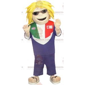 Blond Man BIGGYMONKEY™ Mascot Costume with Glasses and Slides -