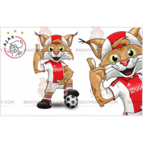 Bruin en wit Lynx BIGGYMONKEY™ mascottekostuum met sportkleding