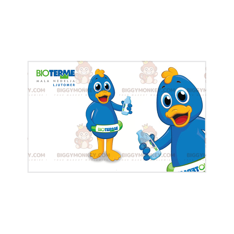 BIGGYMONKEY™ Costume da mascotte Anatra blu e gialla con boa - BIGGYMONKEY™ Costume da mascotte Anatra blu e gialla con boa -