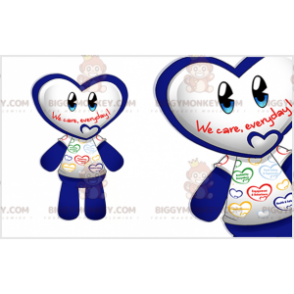 Kostým maskota BIGGYMONKEY™ Modrobílý sněhulák s hlavou ve tvaru srdce - Pánské maskoti - BIGGYMONKEY_07450 - BiggyMonkey.com