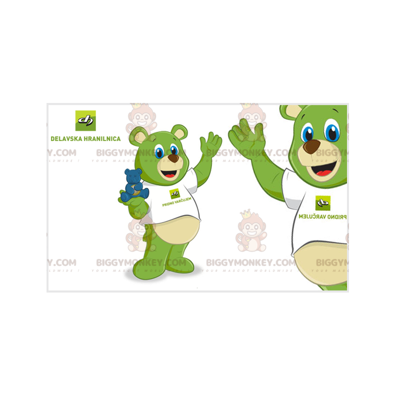 Traje de mascote BIGGYMONKEY™ de ursinho de pelúcia verde com