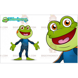 Green Frog BIGGYMONKEY™ mascottekostuum met blauwe jumpsuit -