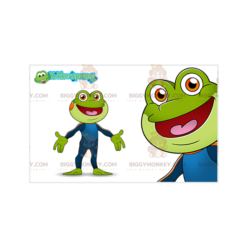 Green Frog BIGGYMONKEY™ mascottekostuum met blauwe jumpsuit -