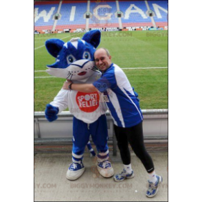 Traje de mascote de gato azul e branco BIGGYMONKEY™ –