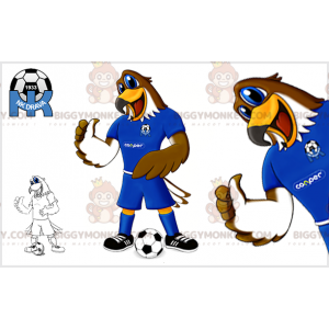 Traje de mascote BIGGYMONKEY™ águia marrom e branca com roupa
