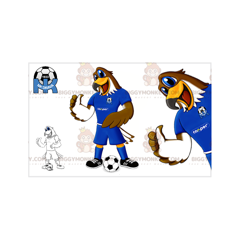 Traje de mascote BIGGYMONKEY™ águia marrom e branca com roupa Traje de mascote BIGGYMONKEY™ águia marrom e branca com roupa