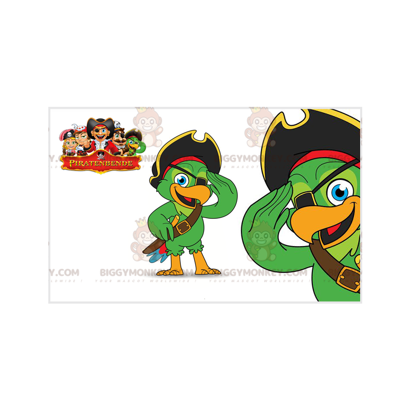 Grön papegoja BIGGYMONKEY™ maskotdräkt med ögonlapp och hatt - Grön papegoja BIGGYMONKEY™ maskotdräkt med ögonlapp och hatt -