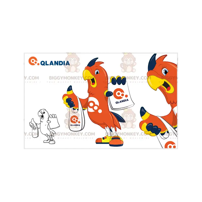 BIGGYMONKEY™ Disfraz de mascota de loro pájaro naranja, azul y BIGGYMONKEY™ Disfraz de mascota de loro pájaro naranja, azul y