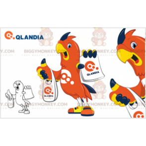 BIGGYMONKEY™ oranje, blauwe en gele papegaai mascottekostuum -