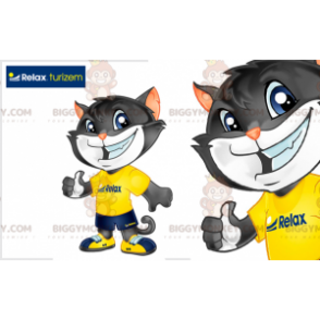 BIGGYMONKEY™ Mascot Costume Gray and White Cat In Sportswear -