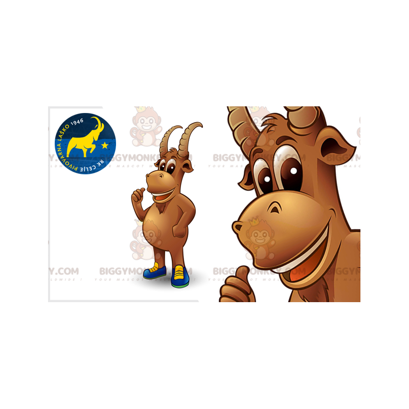 Kostium maskotki BIGGYMONKEY™ Brązowa koza z rogami - Kostium maskotki BIGGYMONKEY™ Brązowa koza z rogami -