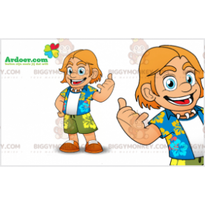 BIGGYMONKEY™ Mascot Costume Surfer Vacationer with Floral Shirt