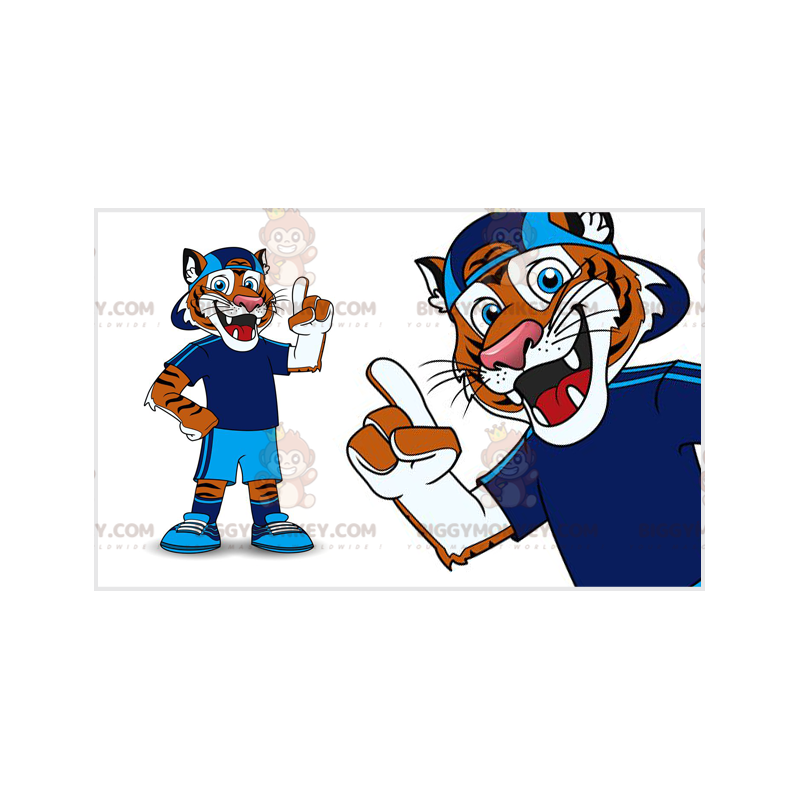 Orange and White Tiger BIGGYMONKEY™ Mascot Costume in Blue