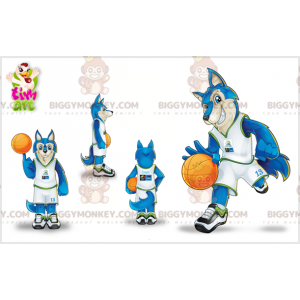 BIGGYMONKEY™ maskotkostume af ulv i basketballdragt. blå ulv -