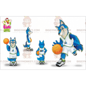 BIGGYMONKEY™ maskotkostume af ulv i basketballdragt. blå ulv -