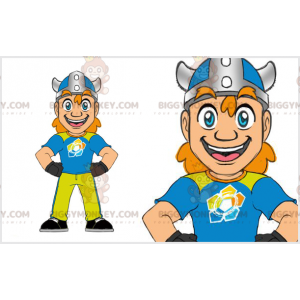 Κόκκινη στολή μασκότ BIGGYMONKEY™ Viking με κράνος. φορεσιά