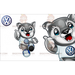 Costume de mascotte BIGGYMONKEY™ de petit loup gris et blanc